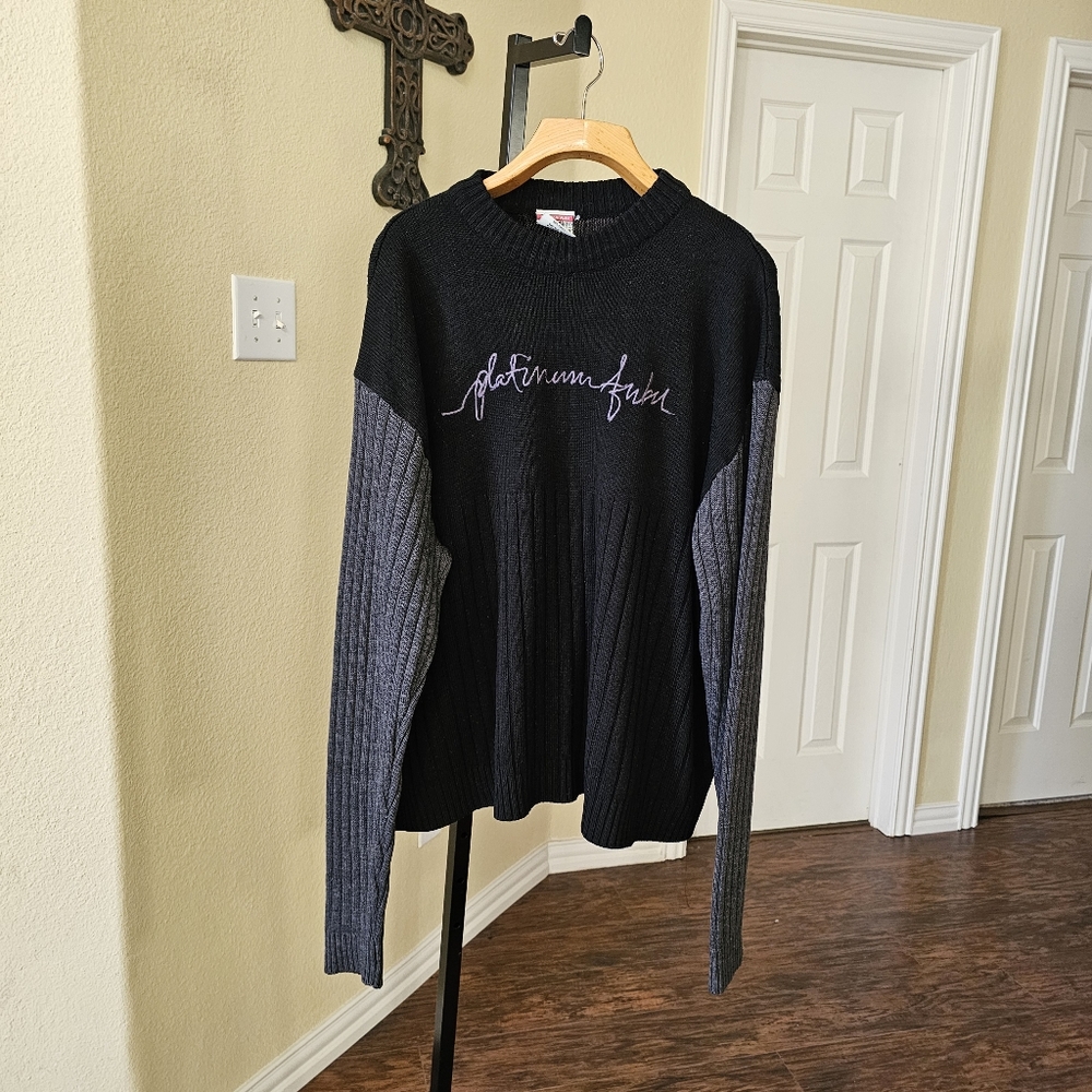 Platinum Fubu Black Gray Spellout Crew Neck Pullover Sweater Mens 2X